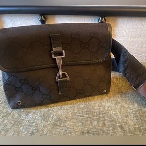 Gucci Black Monogram Canvas Crossbody Bag with Silver-Tone Hardware